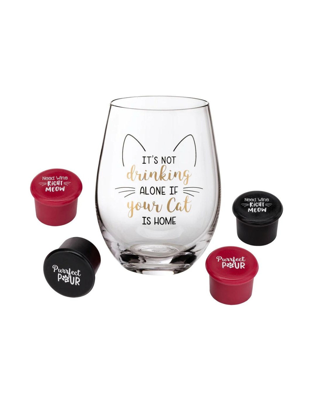 Cat Wine Glass 4 Wine Stopp