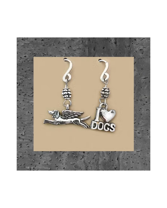 Pewter Angel Dog Earrings